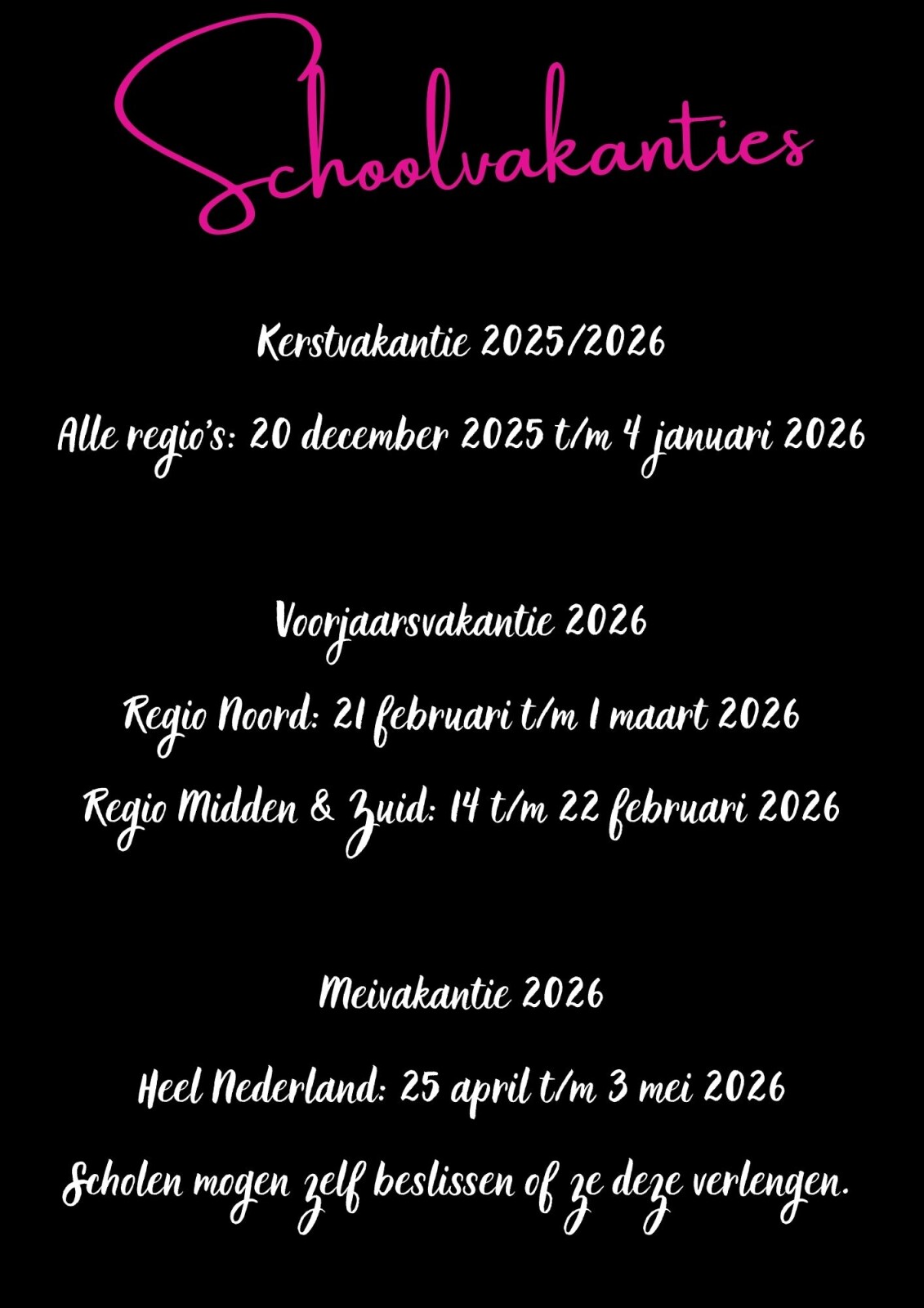 Schoolvakanties 2026 - deel 1